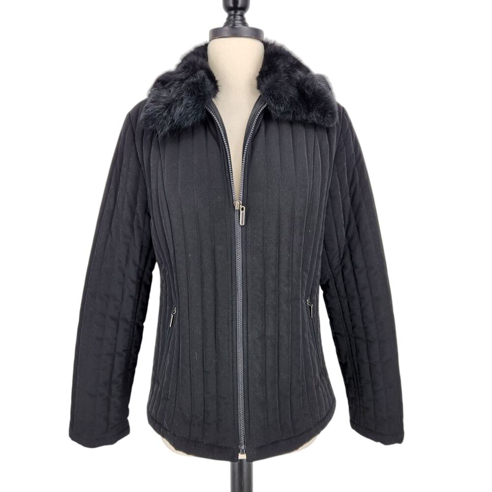 Croft & Barrow Quilted Zip Front Puffer Jacket Coat Rabbit Fur Collar Size Med